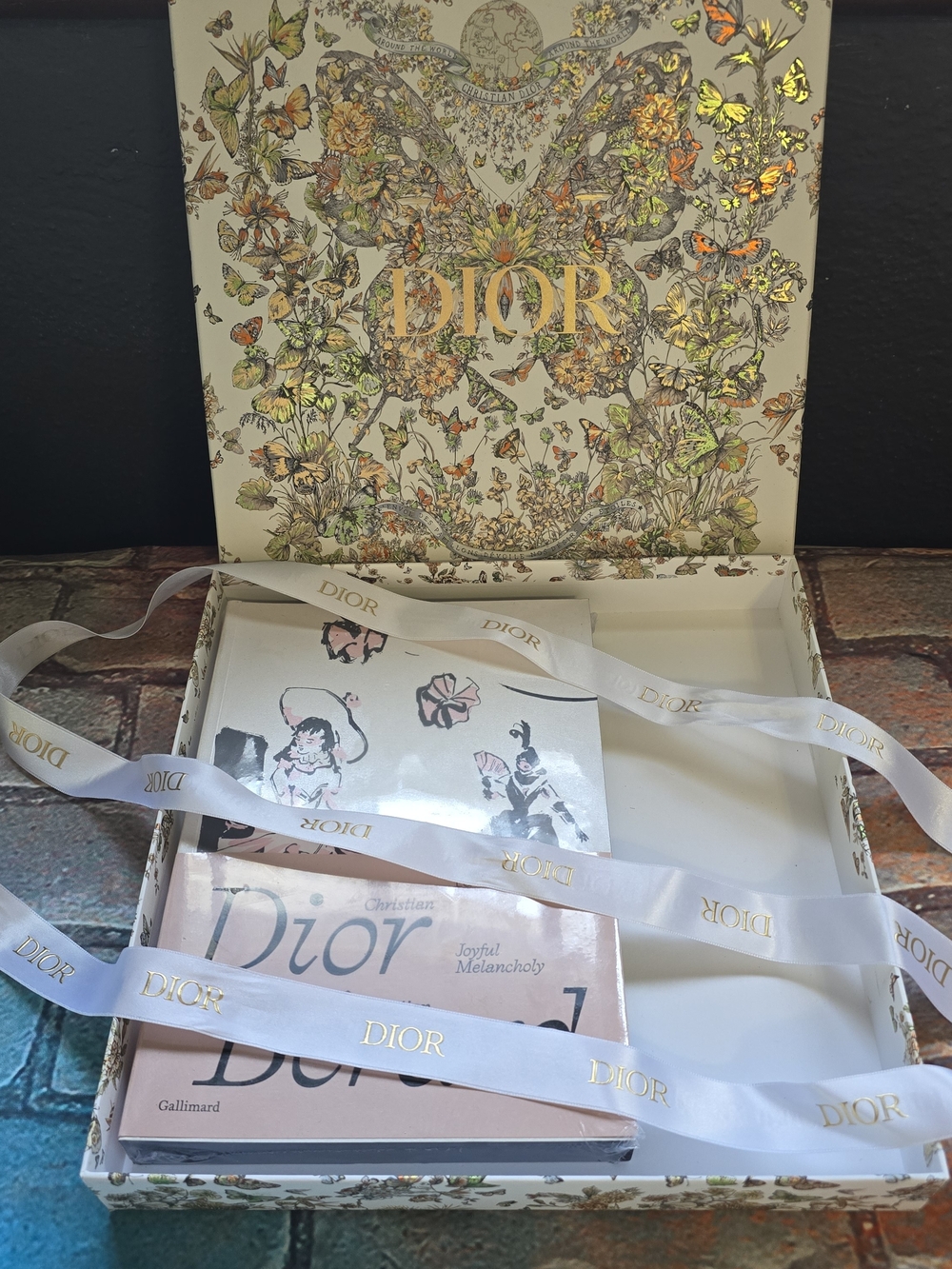 Dior Cream and Gold Decorative Box with Ribbon Book
